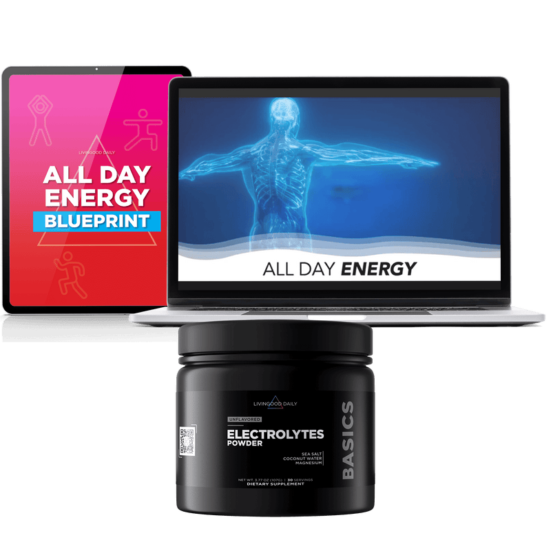 energy supplement electrolytes powder laptop screen digital blueprint human body energy concept