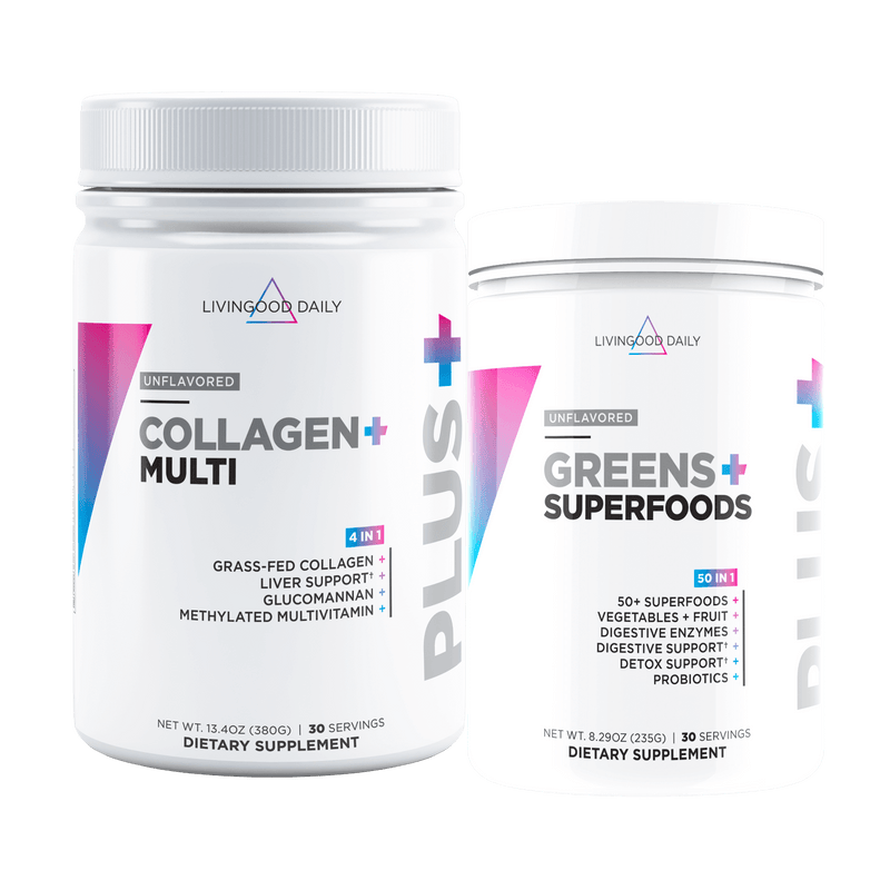 Collagen and Greens Superfoods dietary supplements containers