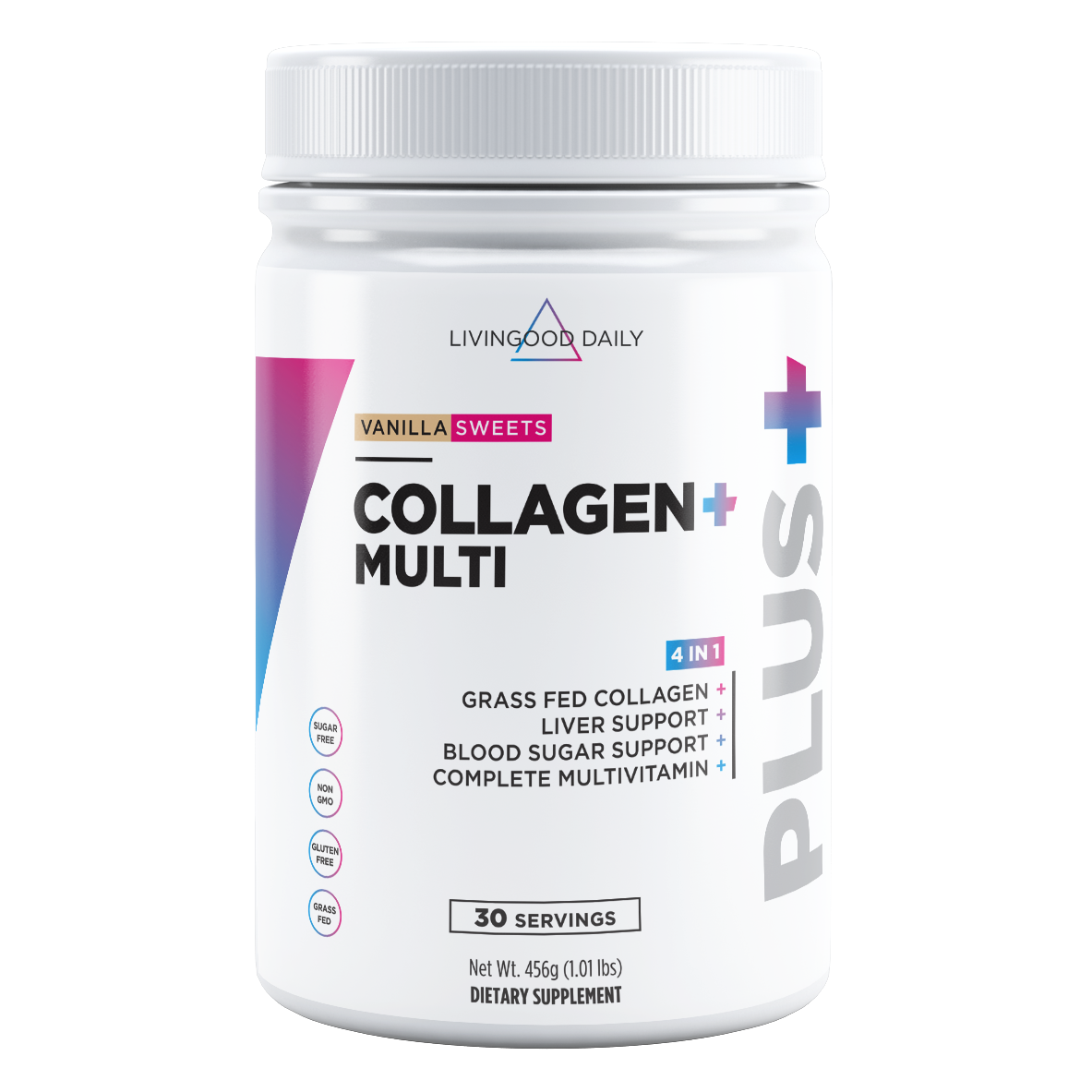 Livingood Daily Collagen Multi dietary supplement vanilla flavor grass fed sugar free non-GMO gluten free