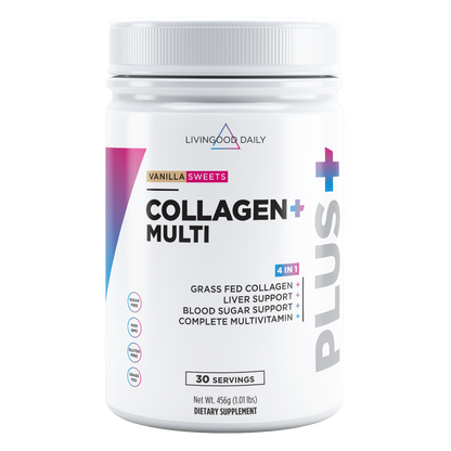 Livingood Daily Collagen Multi dietary supplement vanilla flavor grass fed sugar free non-GMO gluten free