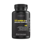 Front of Vitamin D and Immune Complex Dietary Supplement that shows 11 in 1 benefits and 60 Vegetarian Capsules