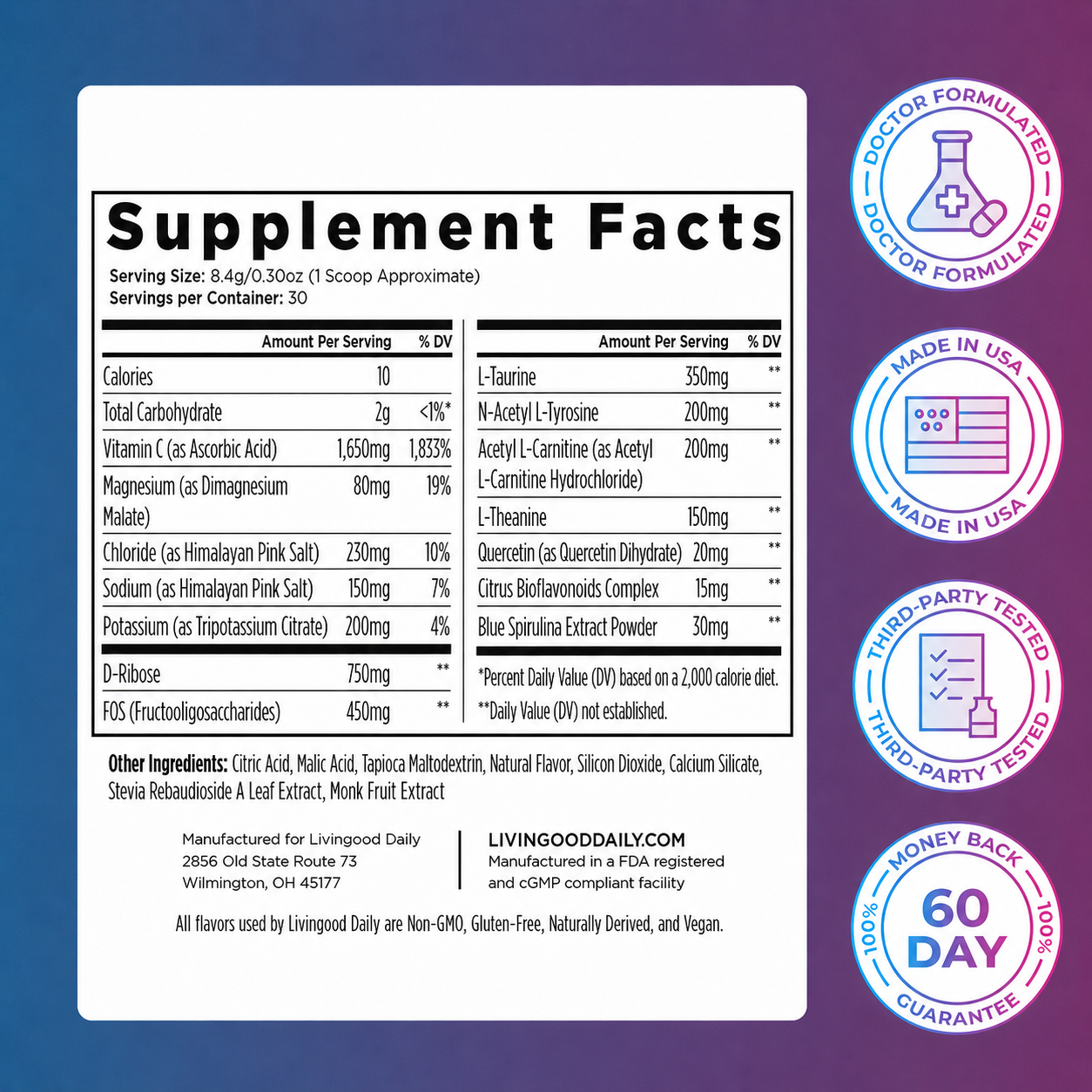 Livingood Daily Electrolytes + Energyze (Berry Frost)
