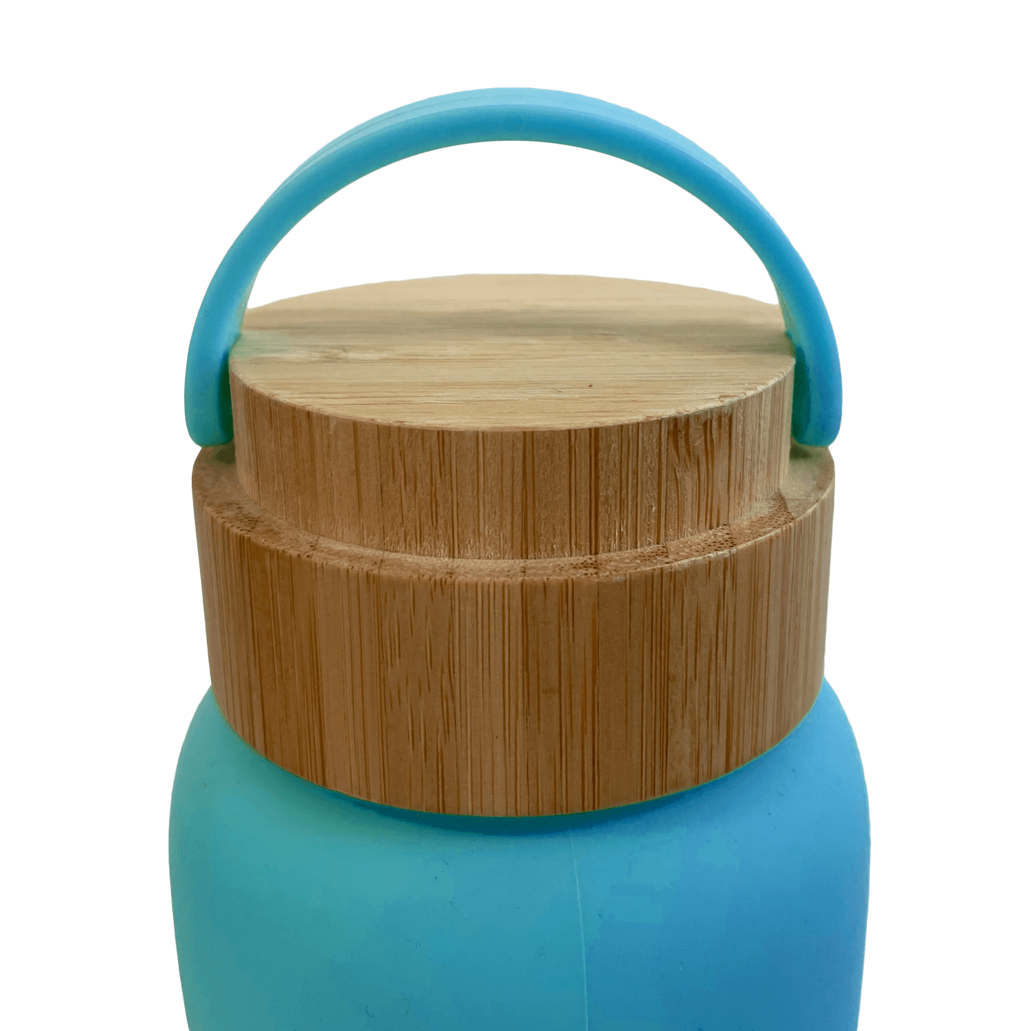 bamboo-lid container with blue handle