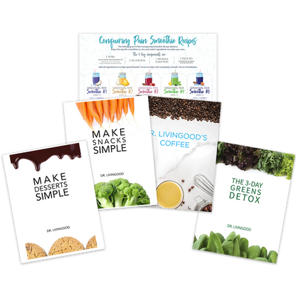 collection of Dr. Livingood's health recipe books and product brochures