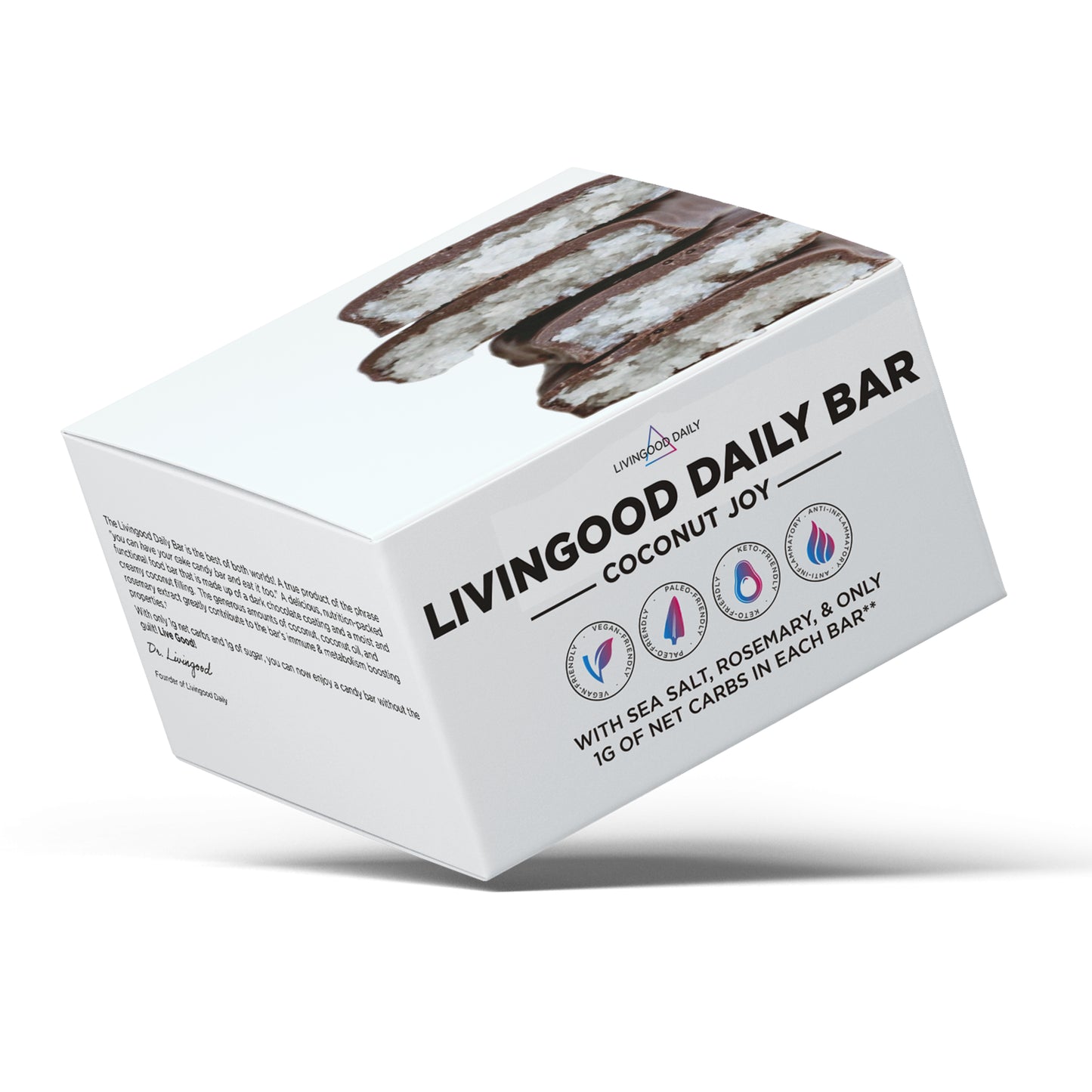 LivingGood Daily Bar Coconut Joy packaging with nutritional icons