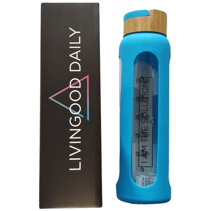 Livingood Daily branded water bottle with wooden cap