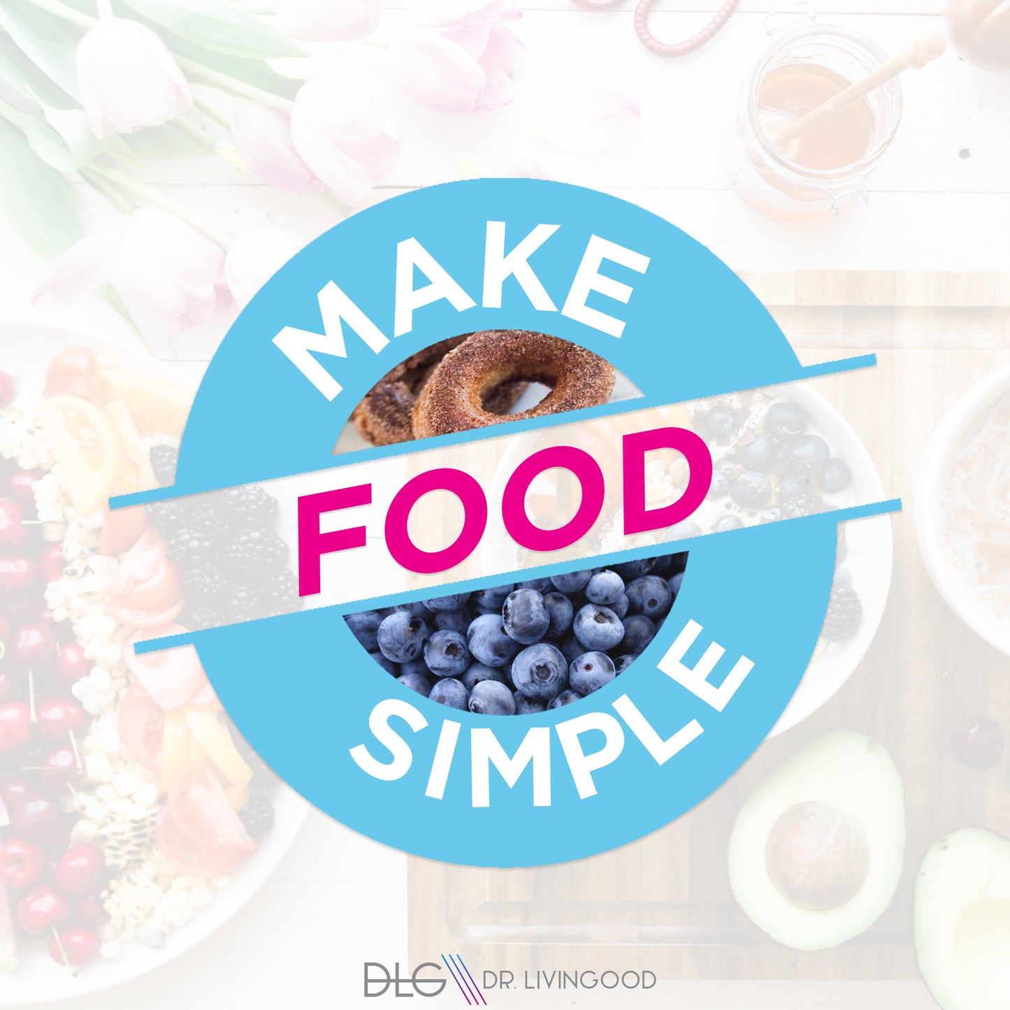 healthy eating concept, make food simple text, fresh fruits vegetables, blueberries, avocado, breakfast coffee